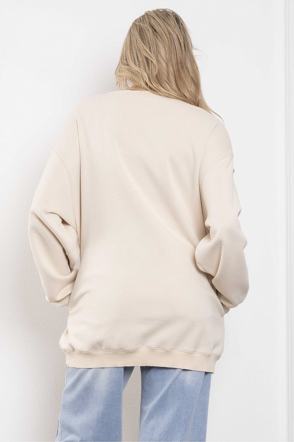 Blue Velvet USA Flag Patchwork Sweatshirt Beige