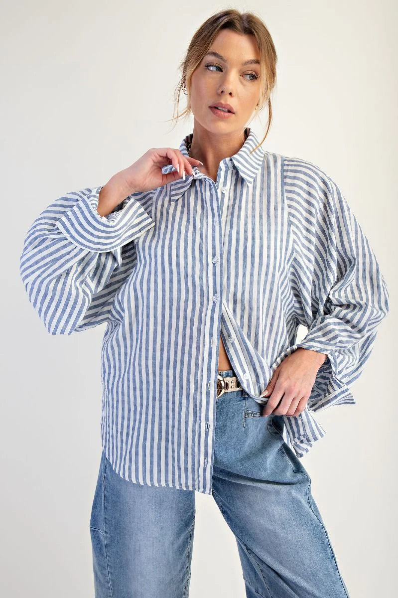 Stripe Button Down Shirt Denim Blue
