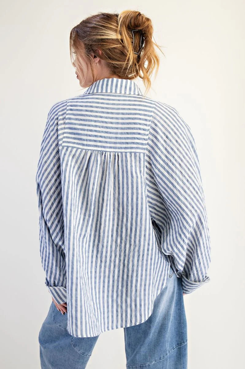 Stripe Button Down Shirt Denim Blue