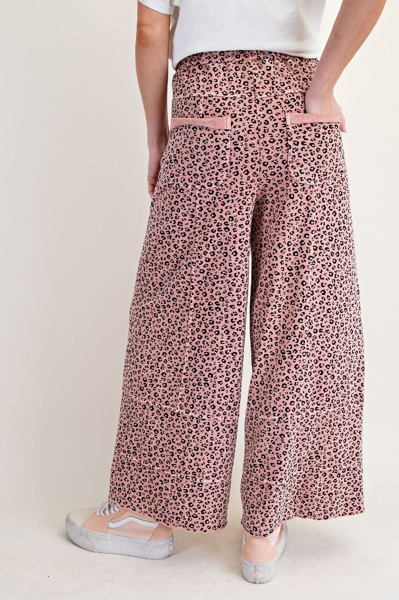 Easel Animal Print Terry Knit Lounge Pants Antique Rose