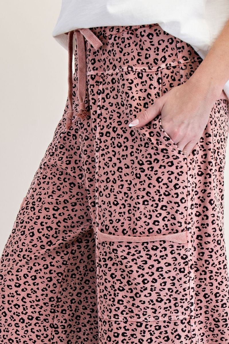 Easel Animal Print Terry Knit Lounge Pants Antique Rose
