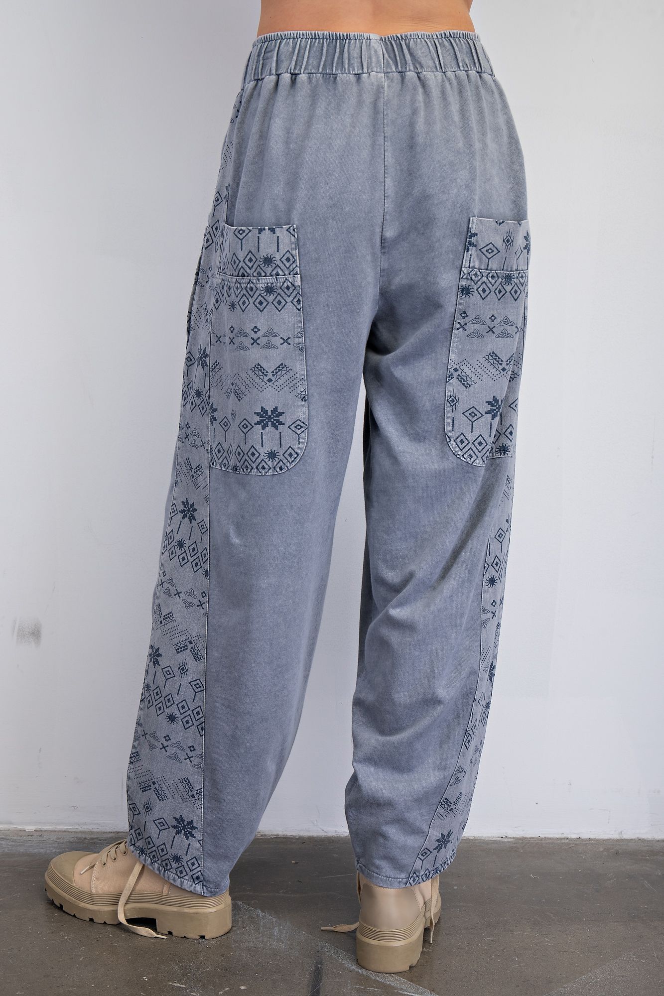 Easel Ethnic Print Barrel Pants Denim