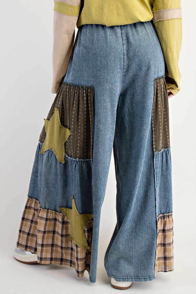Star Patchwork Chambray Pants Darker Denim