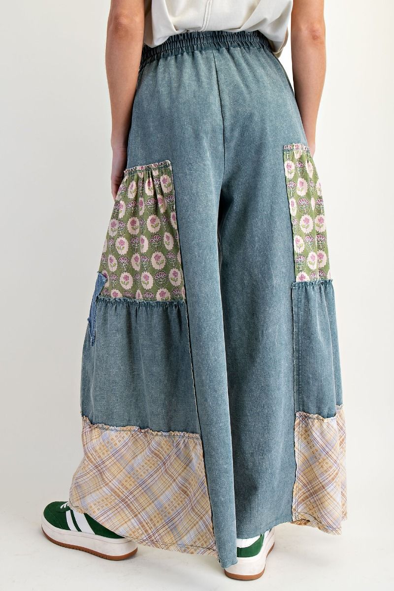 Patchwork Star Palazzo Pants Washed Denim