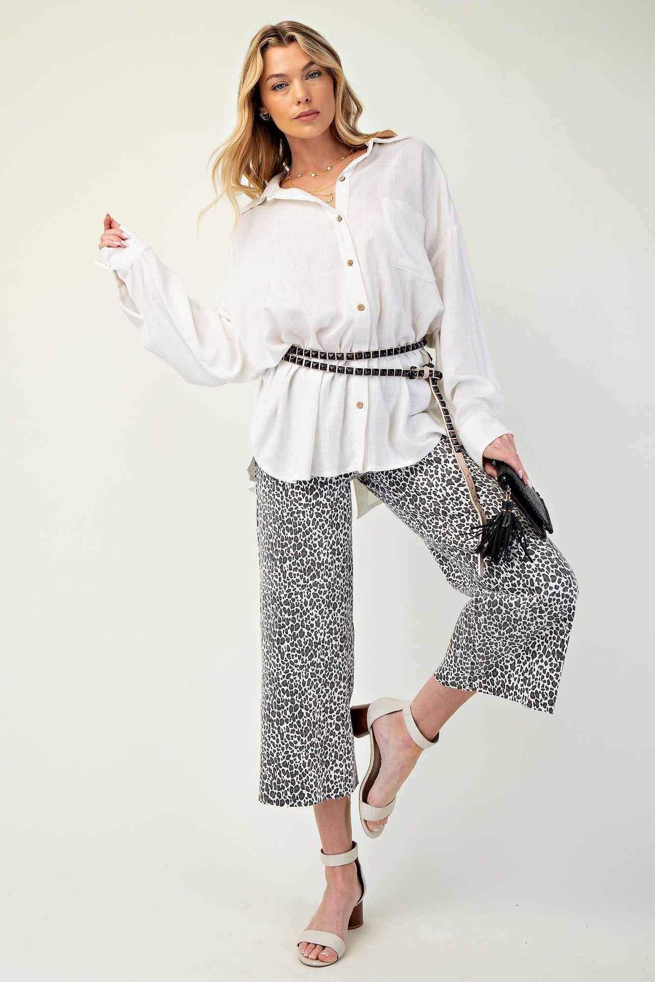 Easel Cheetah Five Button Stretch Pants