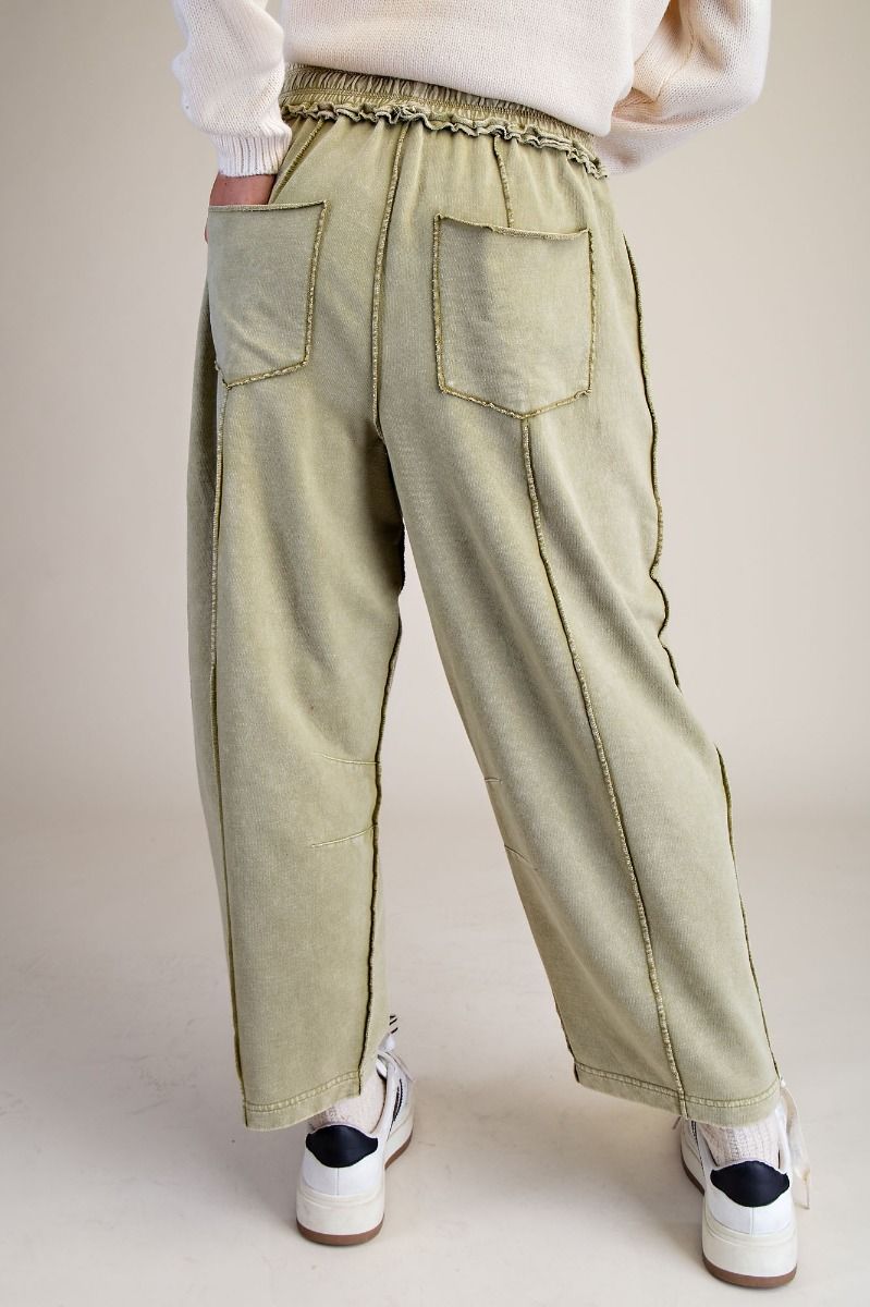 Easel Martini Olive Terry Knit Barrel Pants