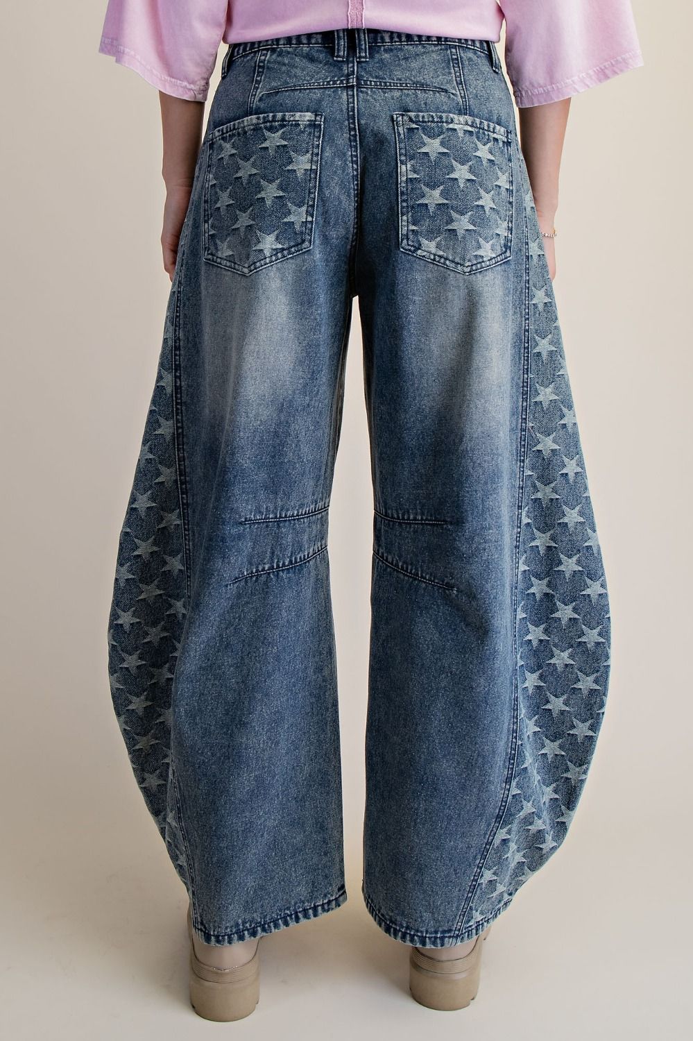 Easel Star Denim Barrel Jeans