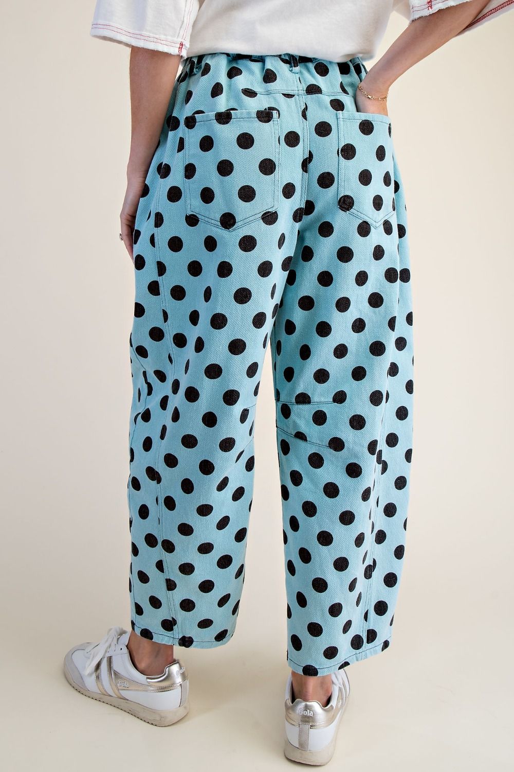 Easel Aqua Blue Dot Barrel Pants