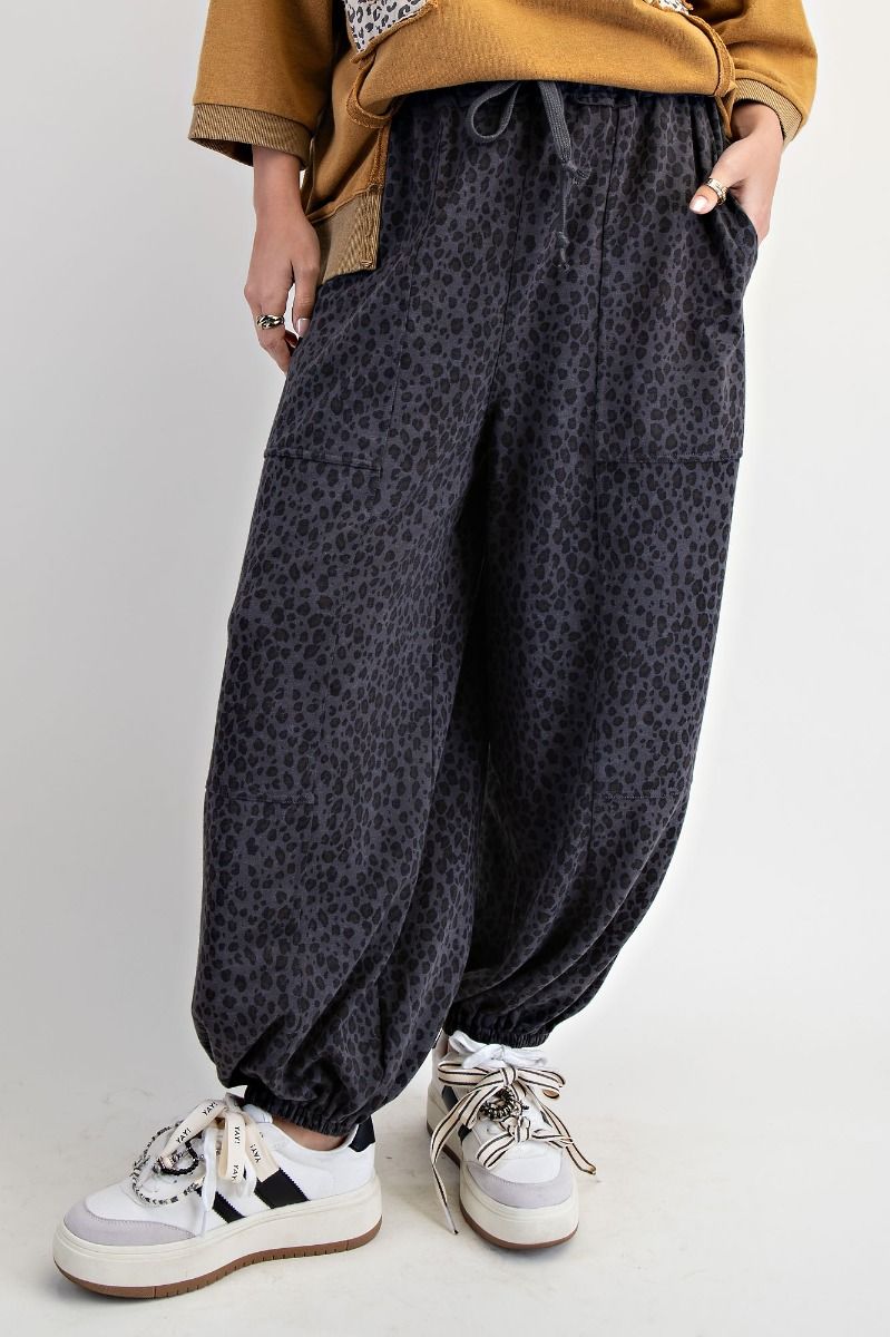 Animal Printed Terry Joggers Ash