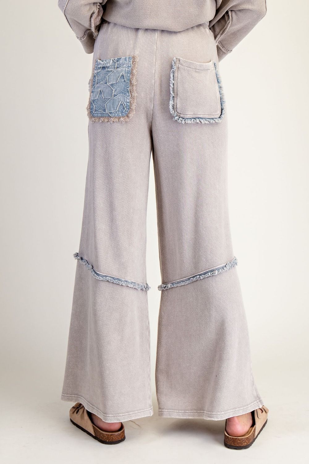 Easel Ash Star Patch Washed Terry Pants