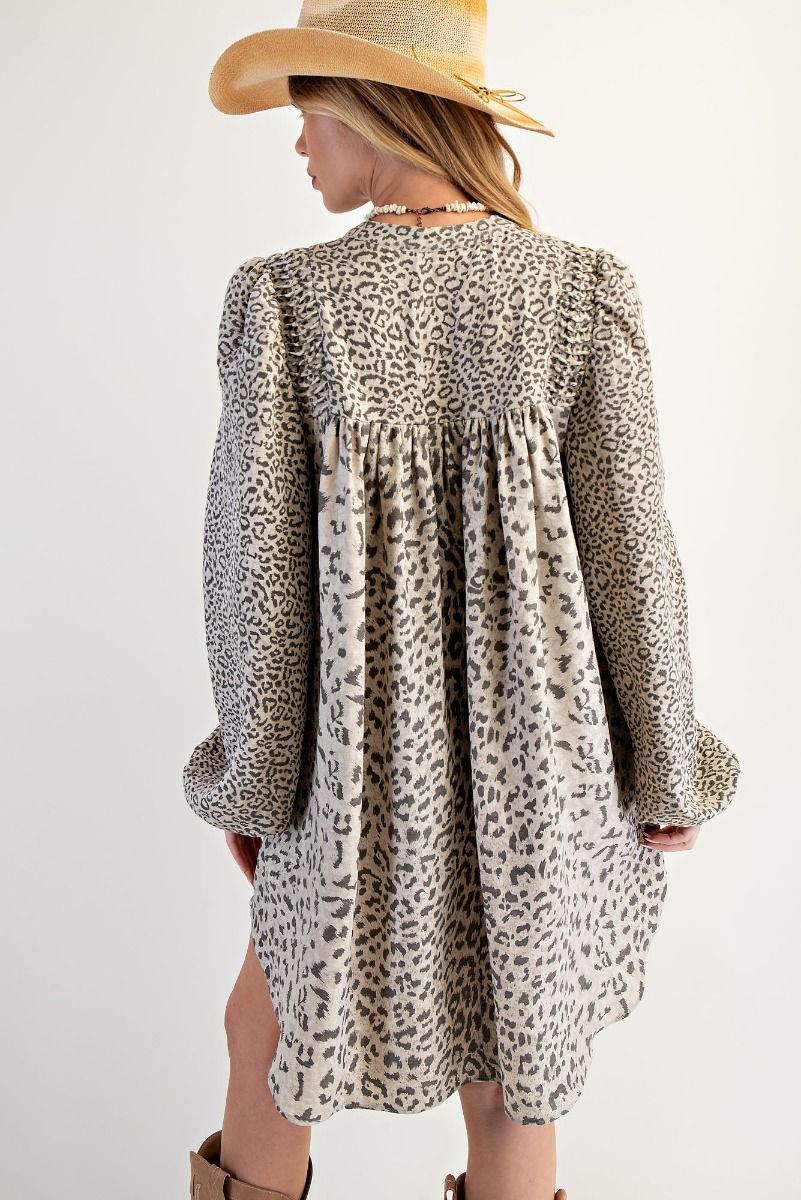Long Sleeve Animal Printed Dress Mushroom