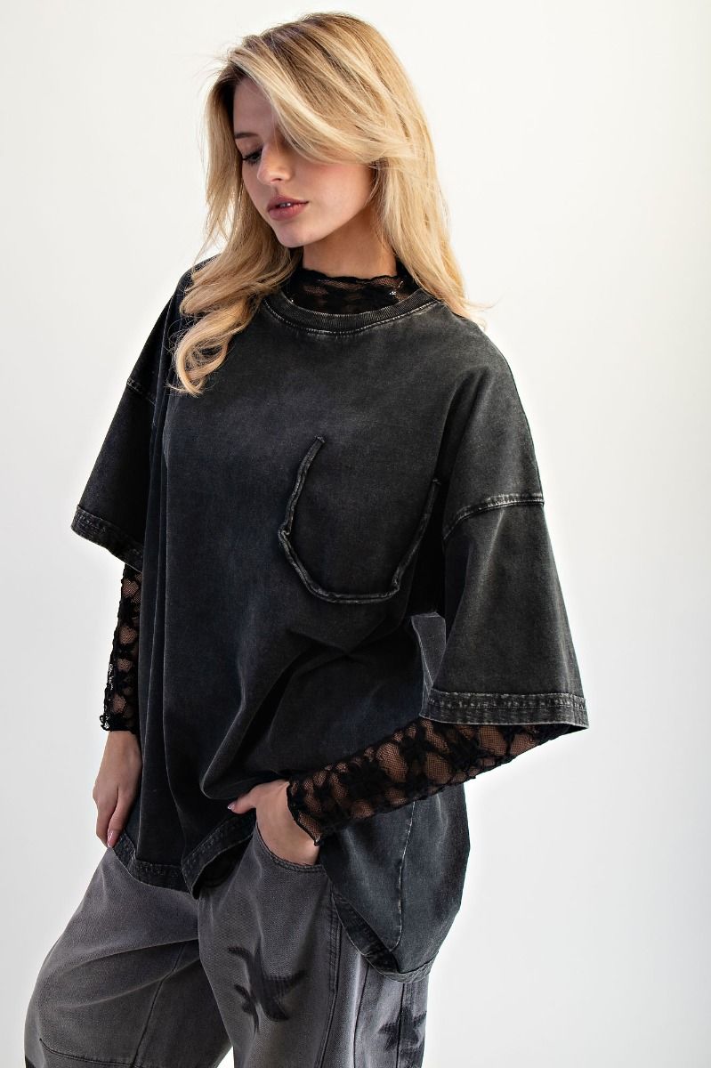 Easel Short Sleeve Mineral Washed Tee Black