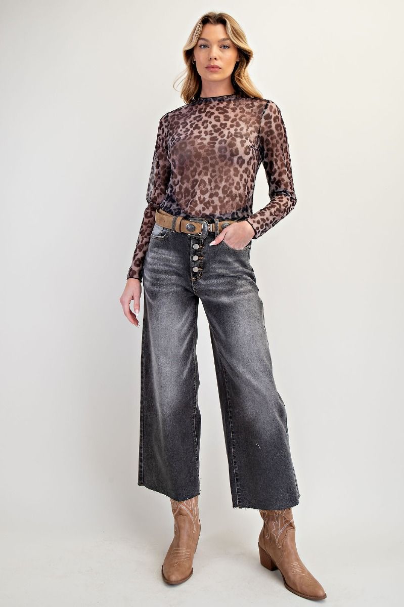 Easel Black Cheetah Mesh Top