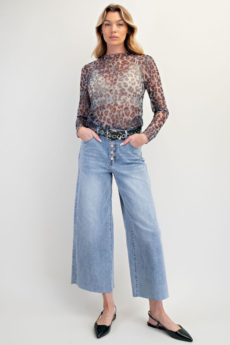 Easel Blue Cheetah Mesh Top