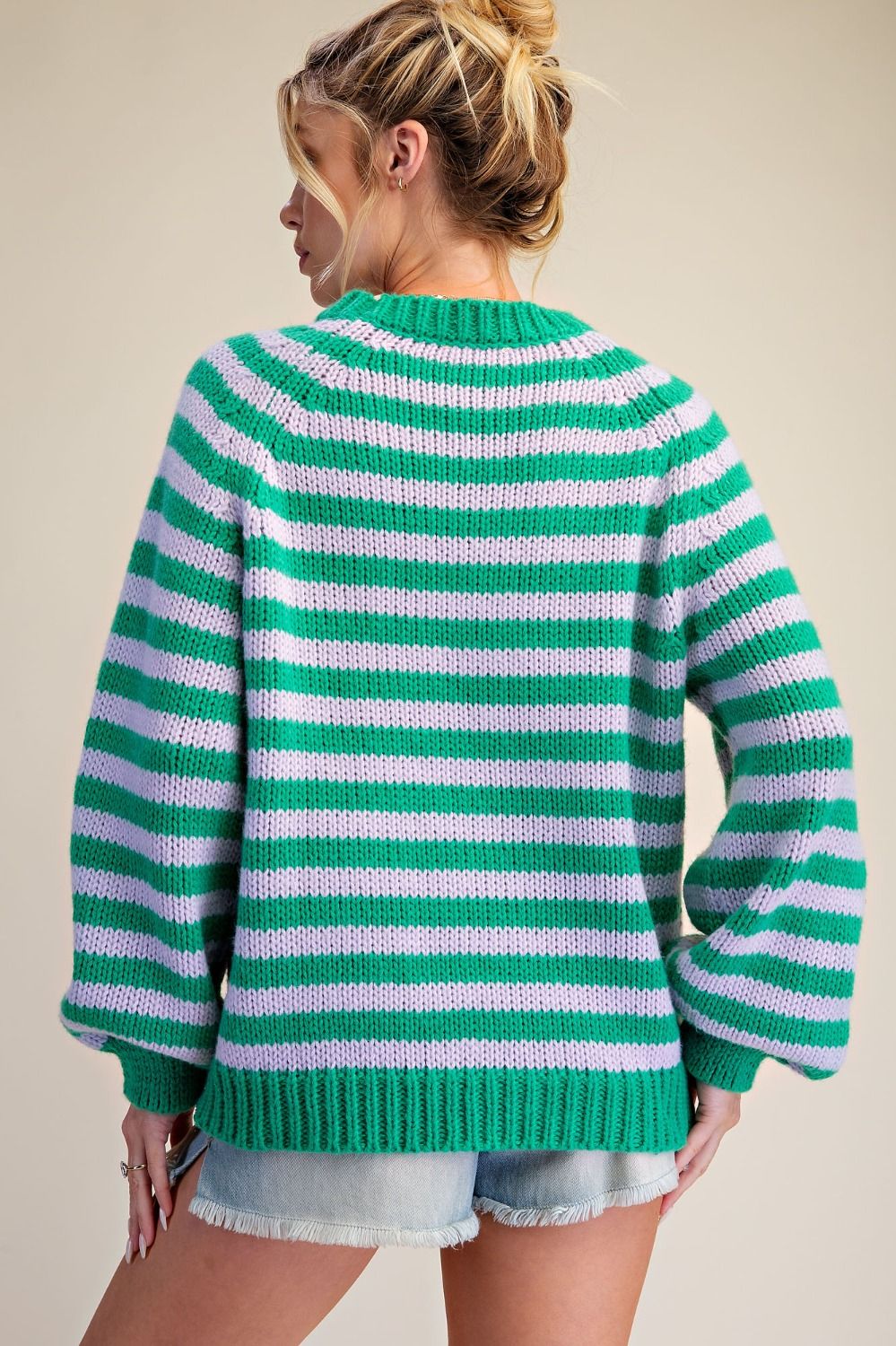 Easel Lilac Green Stripe Knit Sweater