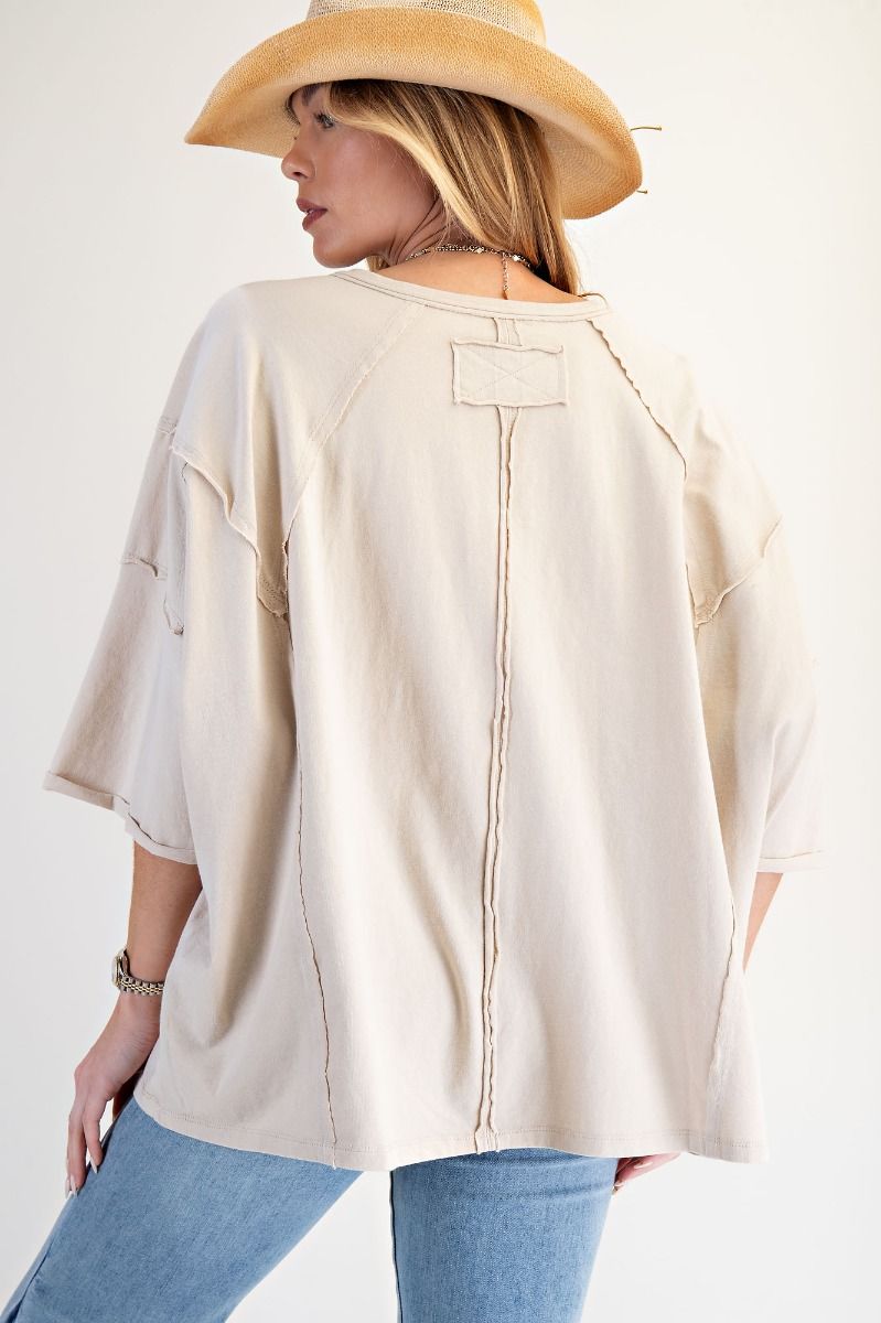 Easel Lt Khaki Love Patch Boxy Top