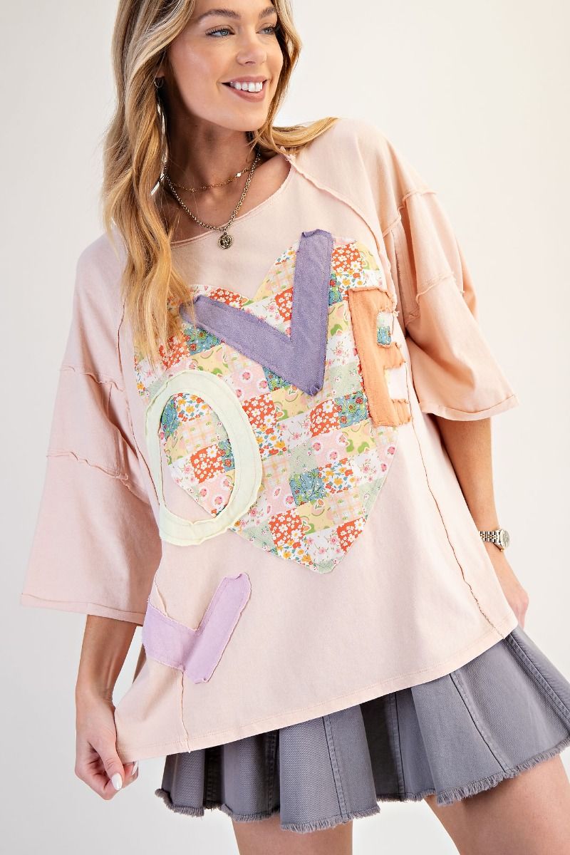 Easel Peach Love Patch Boxy Top