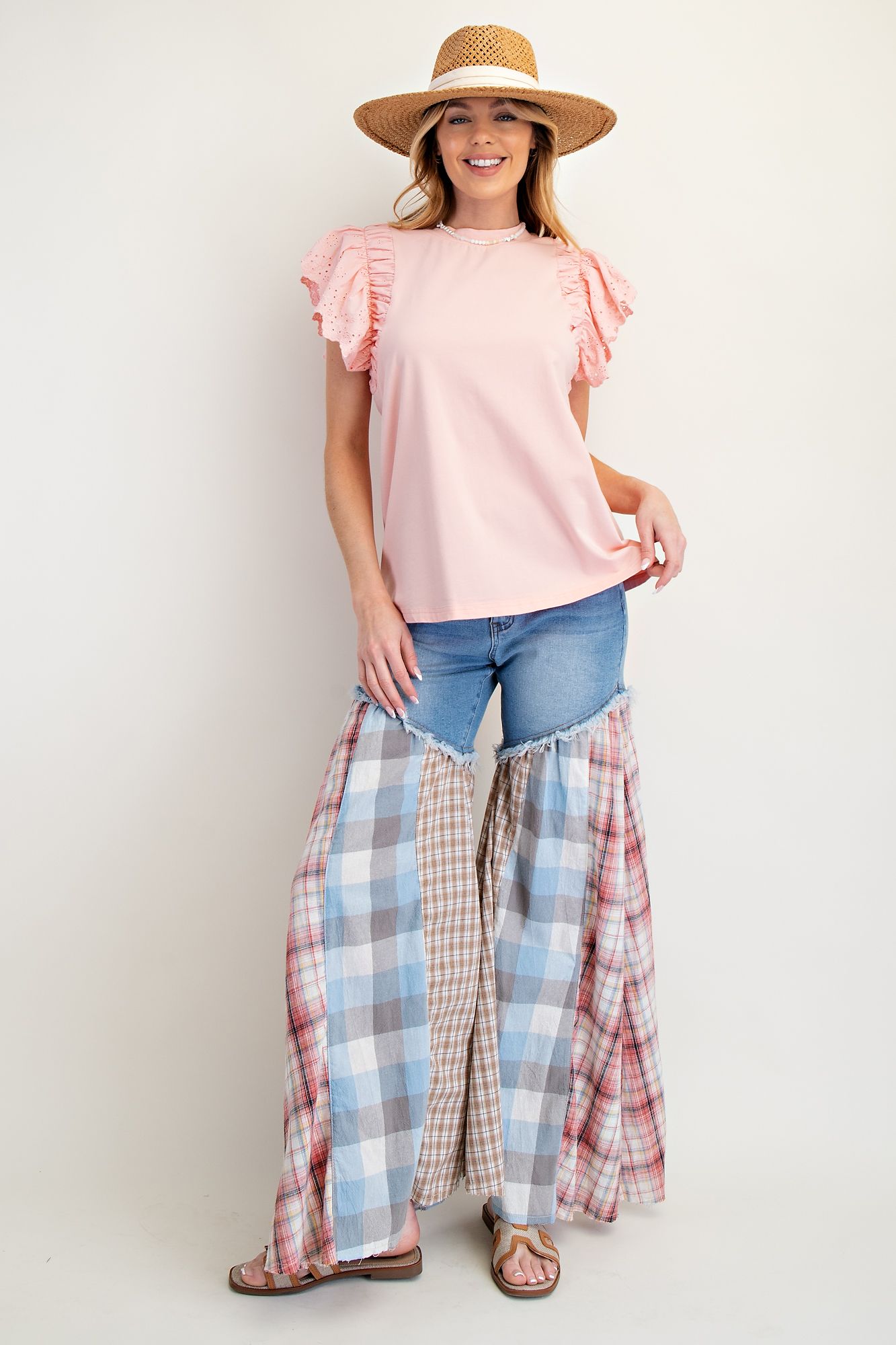 Easel Blush Eyelet Lace Top