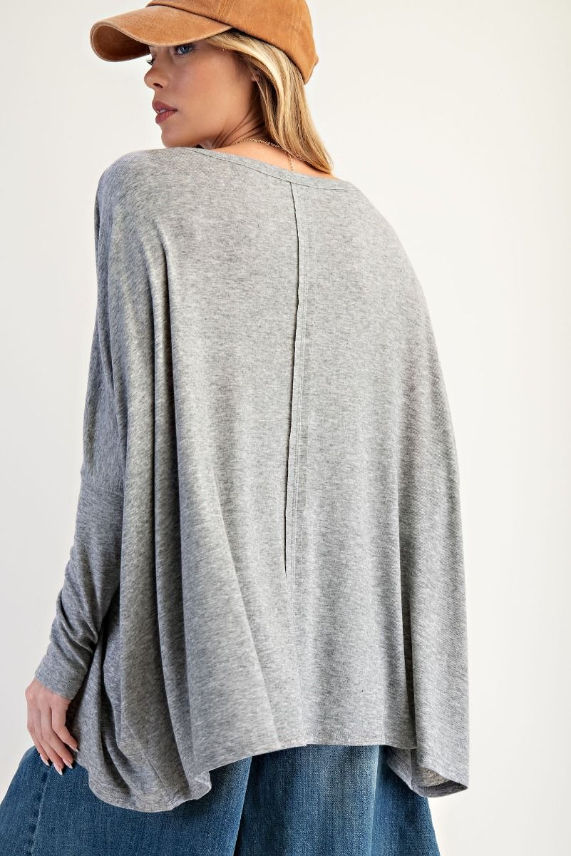 Easel Peace Patch Long Sleeve Top Heather Grey