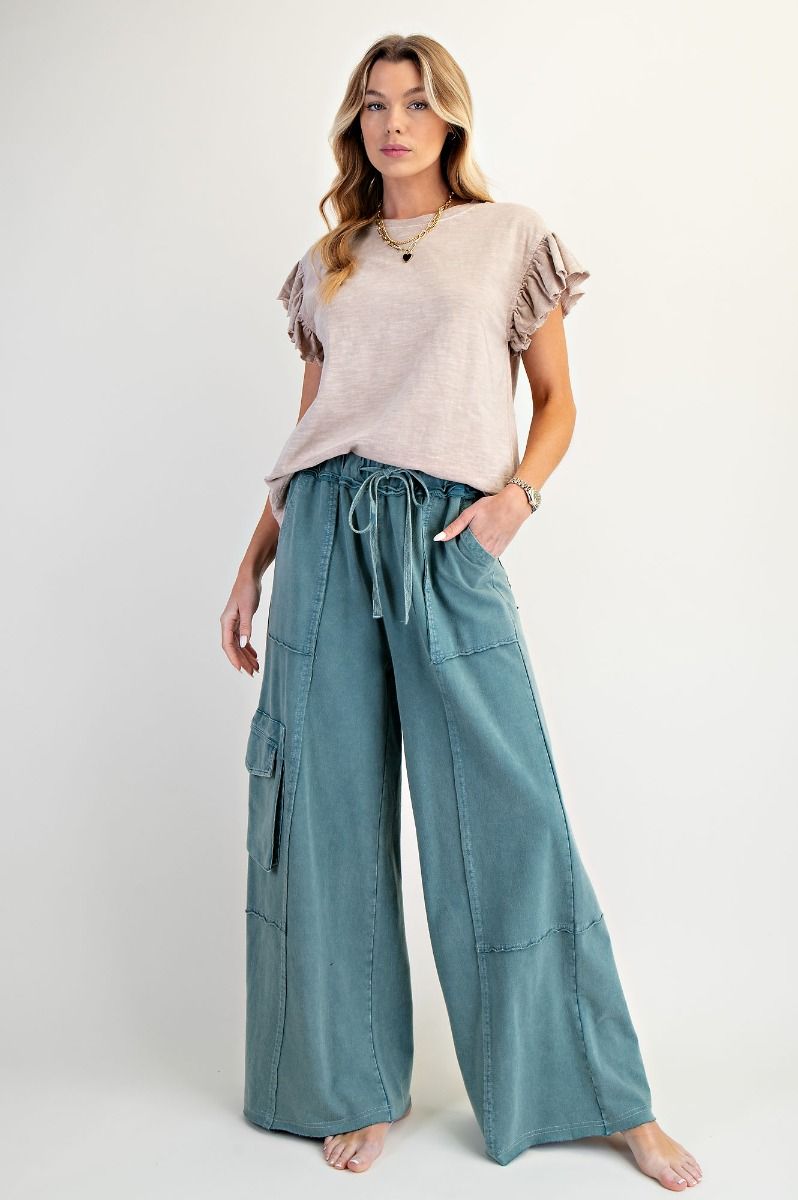 Easel Mushroom Ruffle Sleeve Top