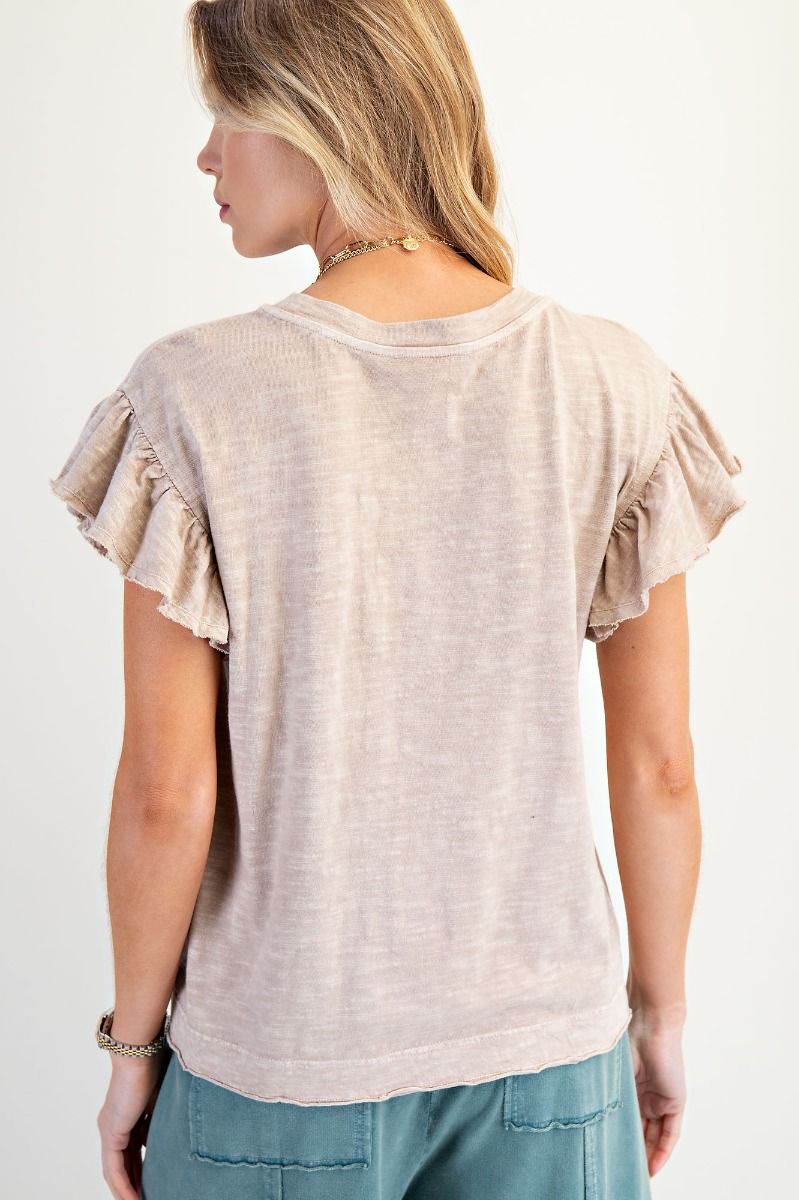Easel Mushroom Ruffle Sleeve Top