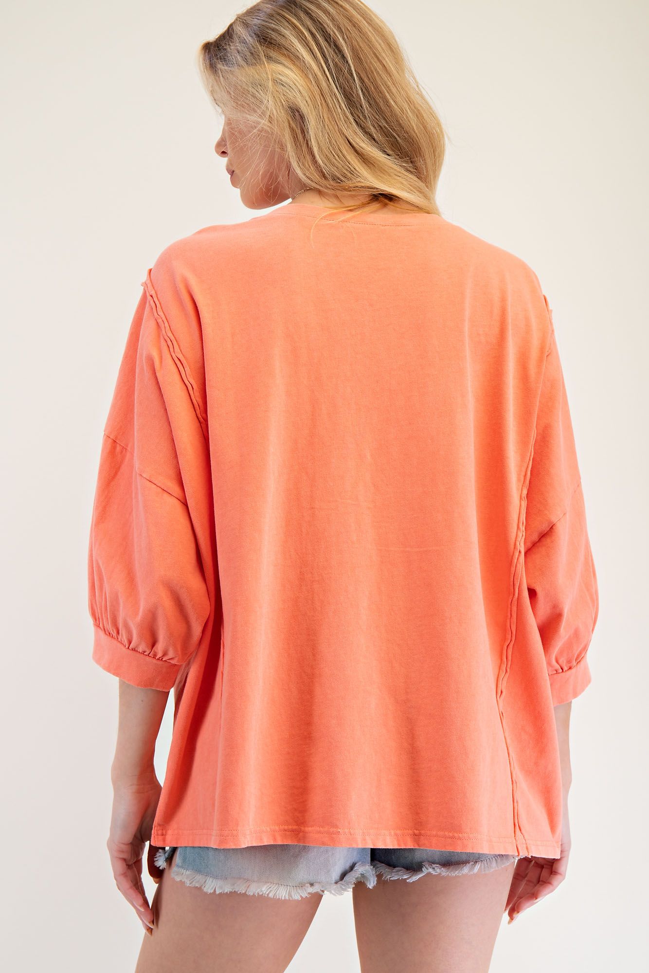 Easel Stud Heart Patch Knit Top Coral
