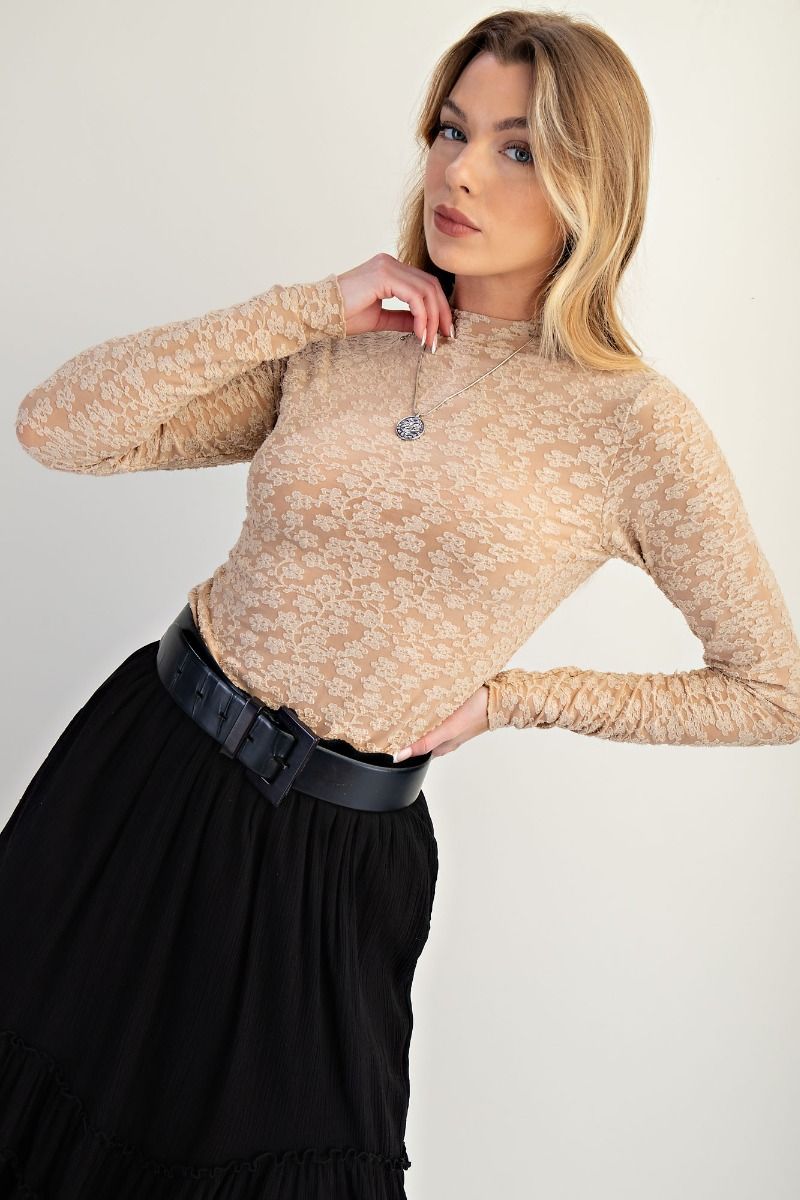 Burnout Lace Fitted Top Natural