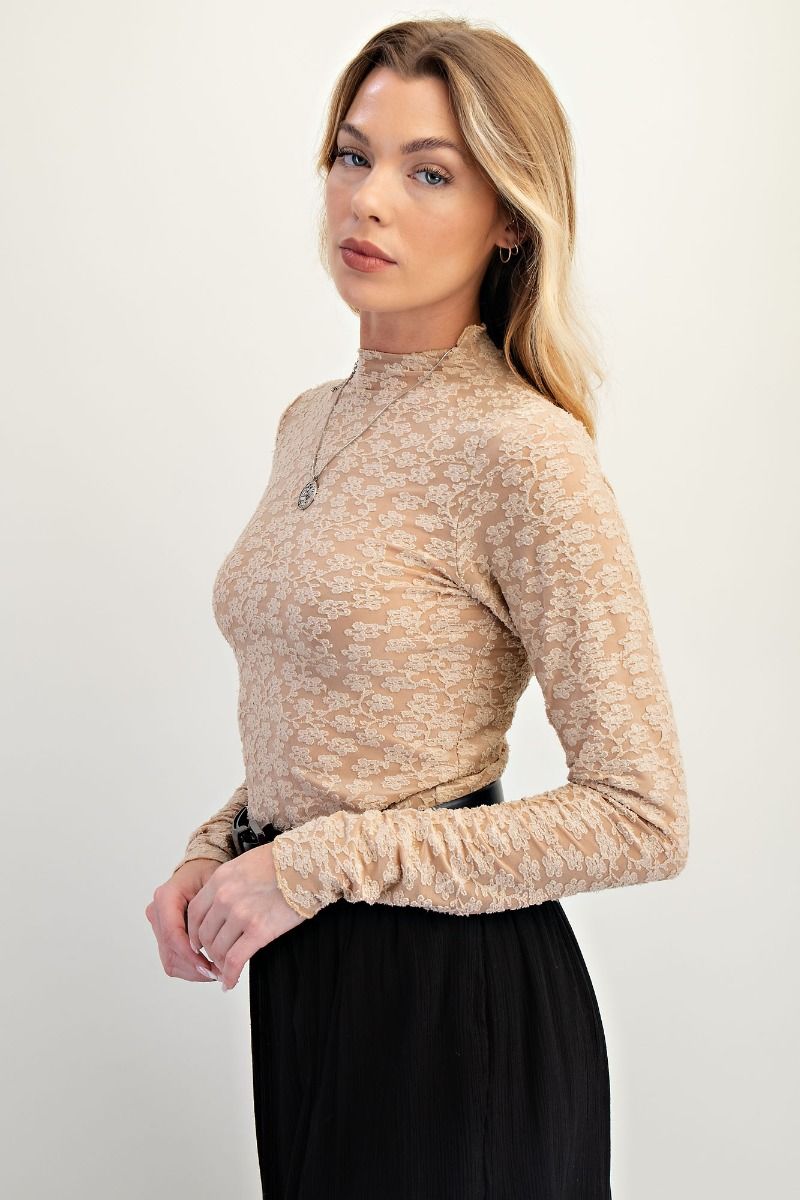 Burnout Lace Fitted Top Natural