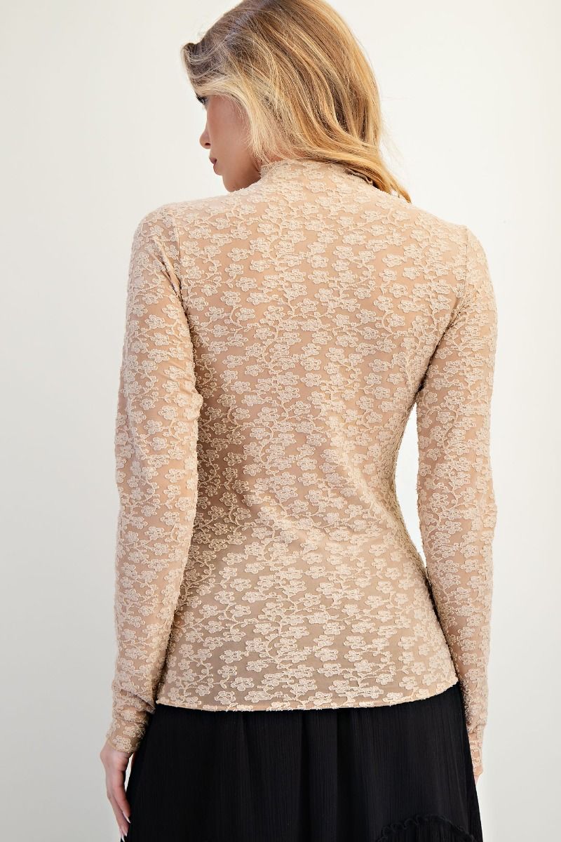 Burnout Lace Fitted Top Natural
