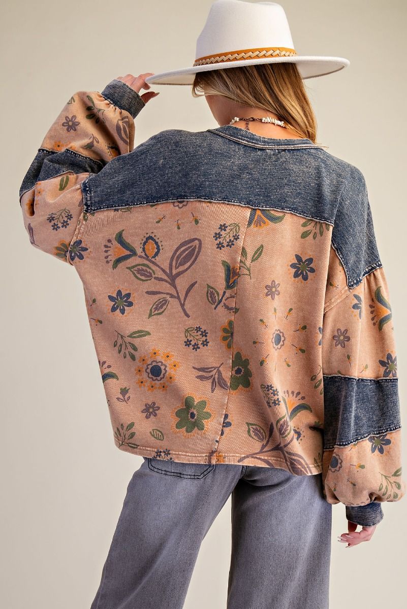 Easel Boho Print Mocha Mousse Top