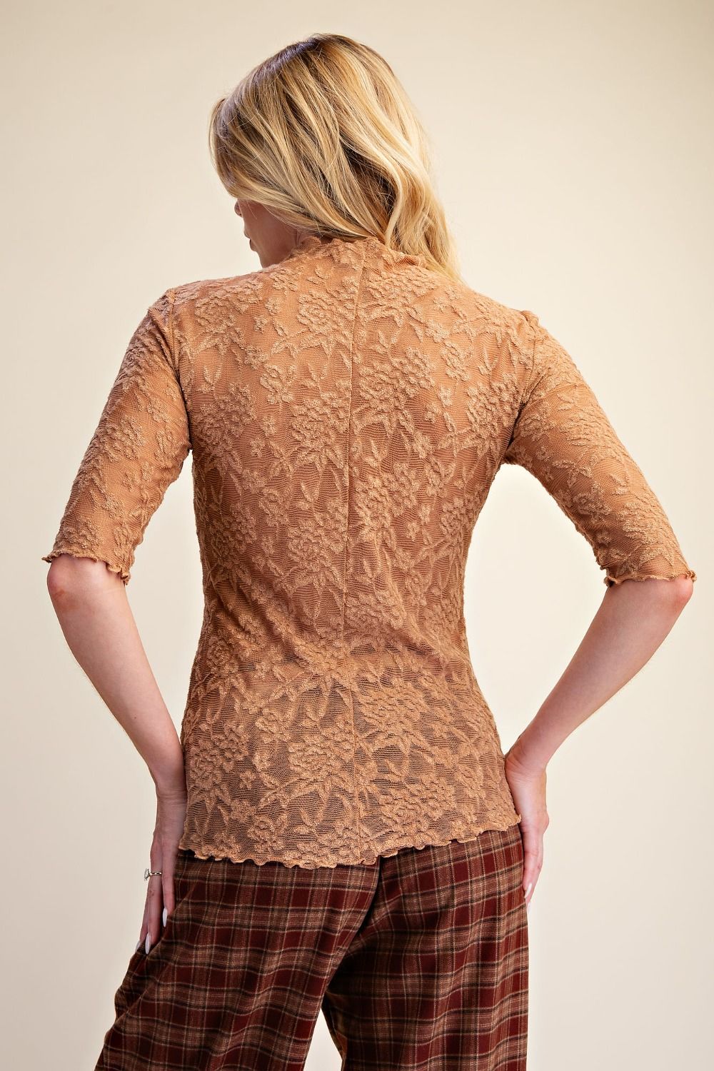Easel Latte Half Sleeve Lace Top