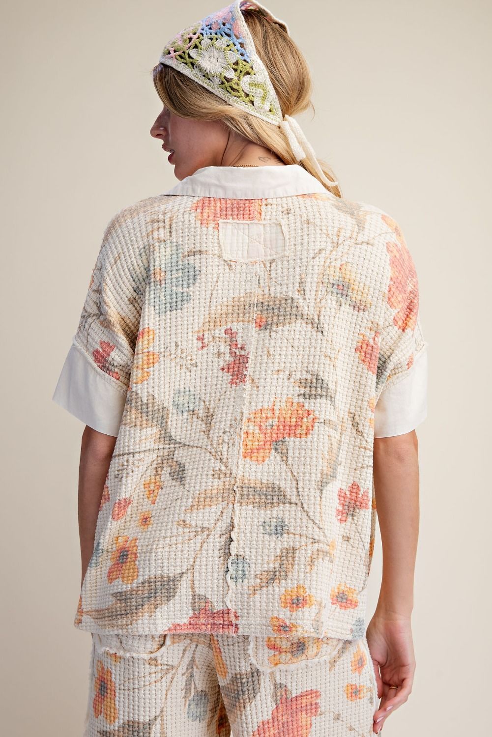 Easel Cream Floral Waffle Knit Top