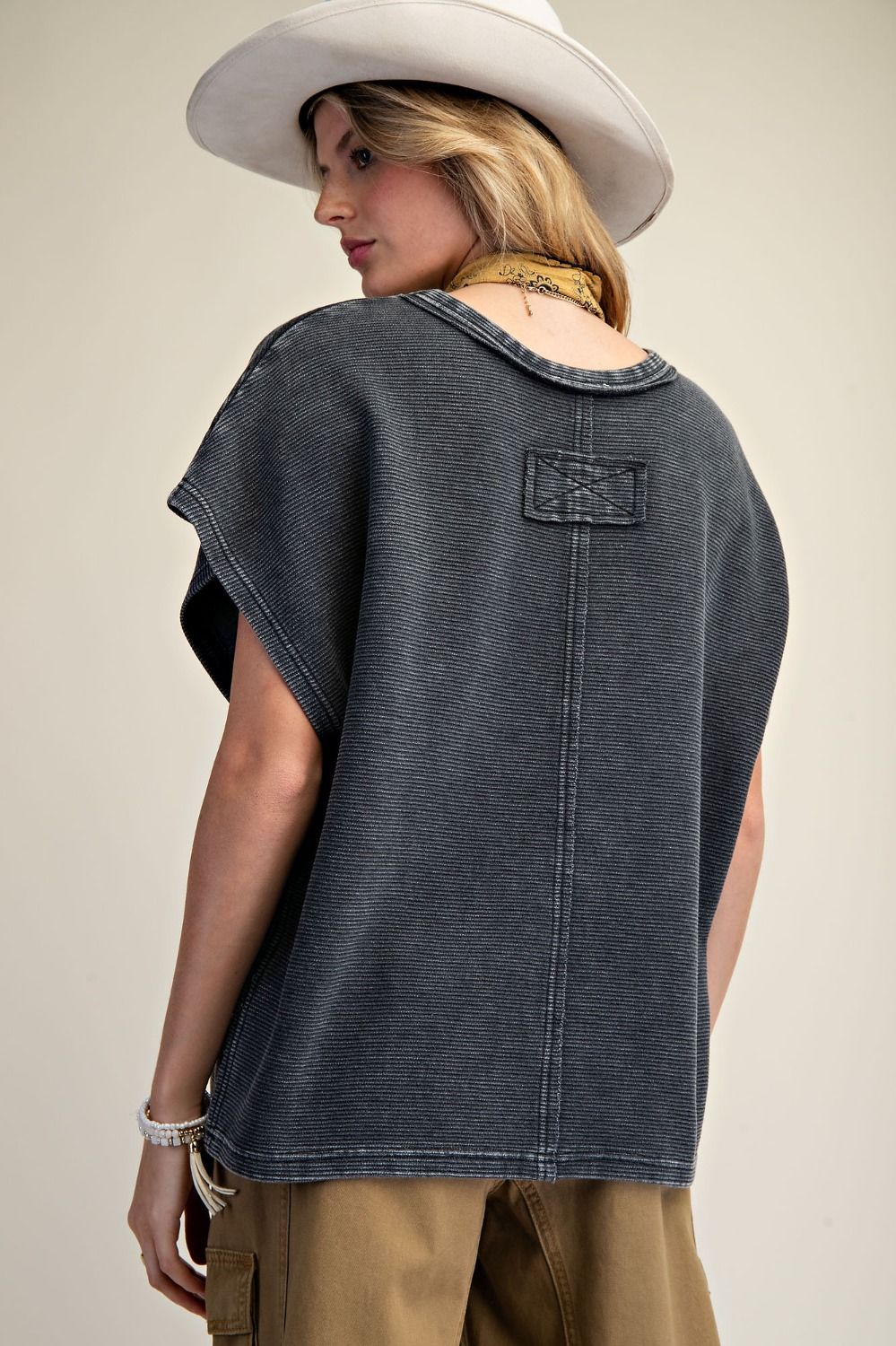 Easel Black Drop Shoulder Top