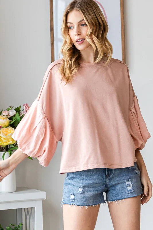 Oli & Hali Blush Pink Bubble Sleeve Top