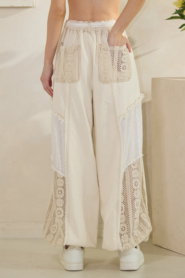 Mixed Fabric Belted Jogger Pants Oli & Hali Cream