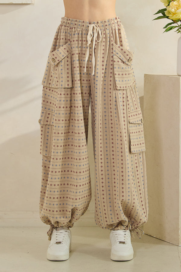 Tan 3D Pocket Flower Pattern Wide Leg Pants Oli & Hali