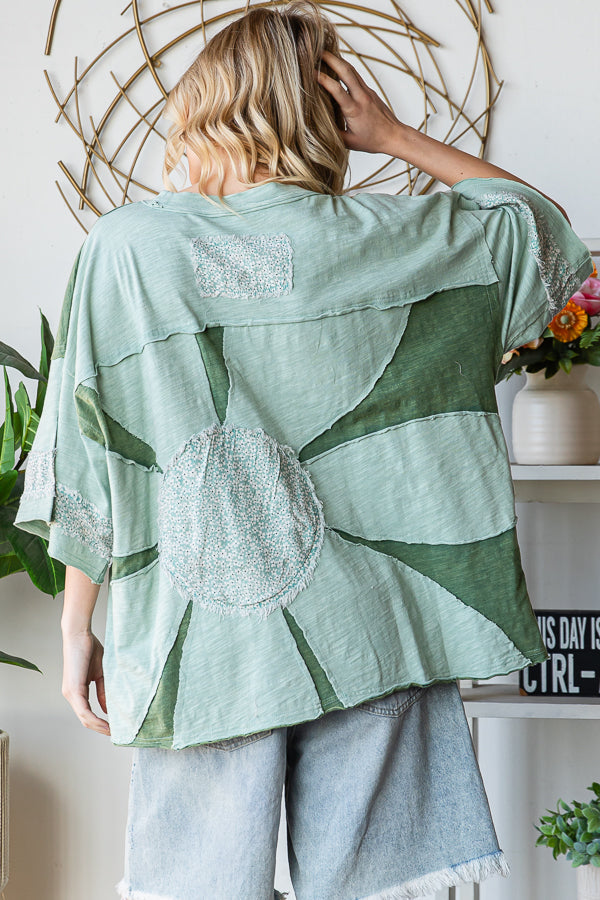 Oversized Green Flower Patchwork Tee Oli & Hali