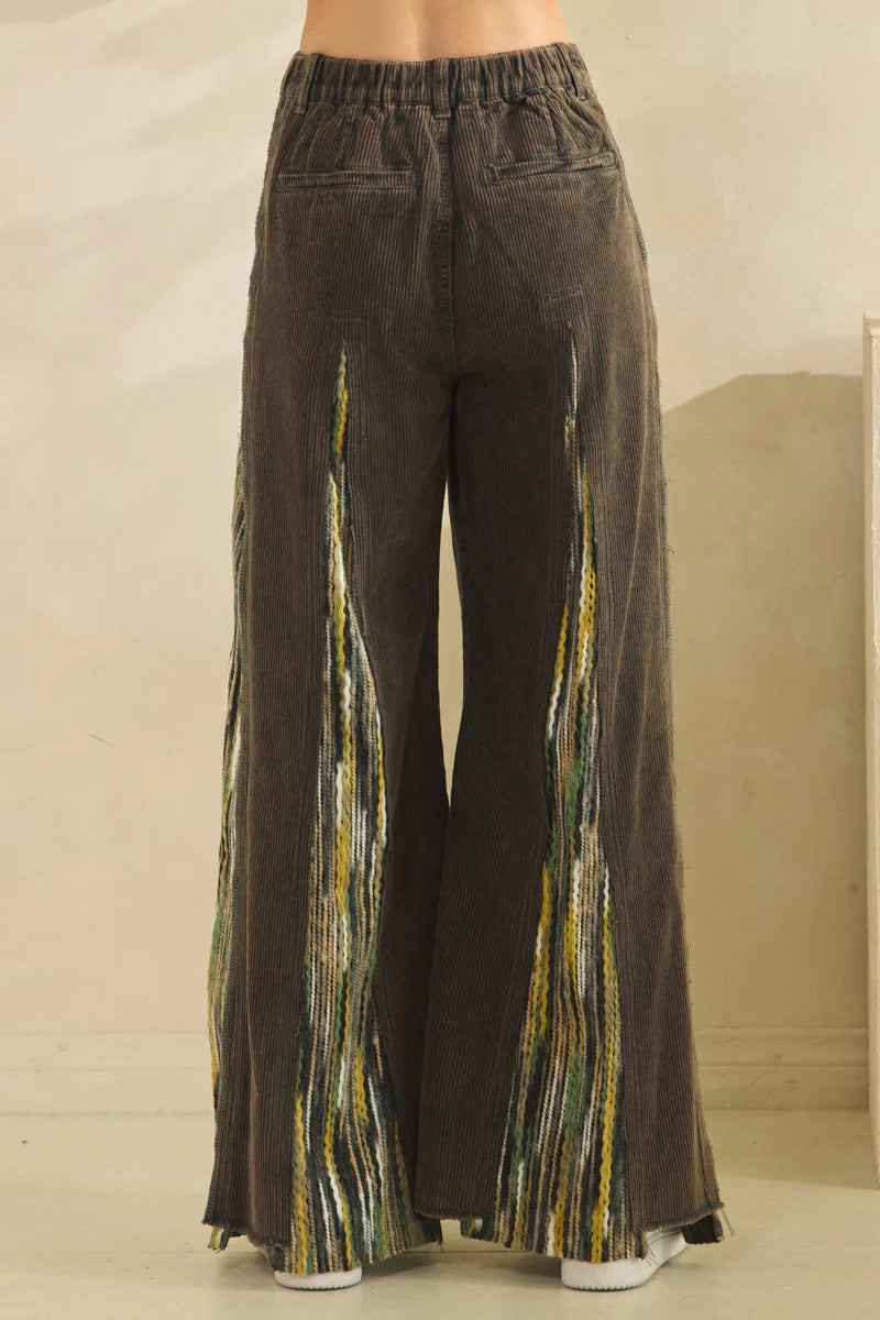 Washed Corduroy Wide Leg Pants Charcoal