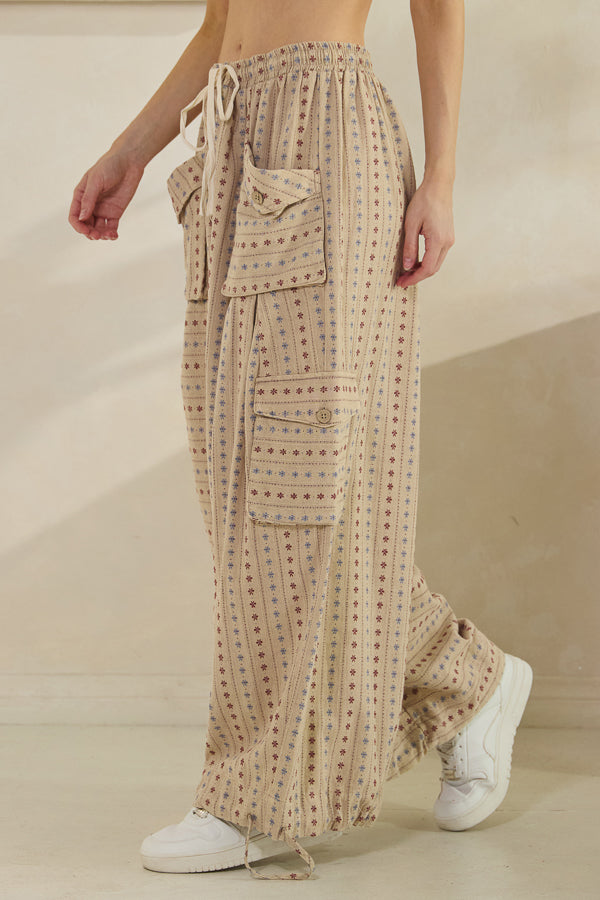 Tan 3D Pocket Flower Pattern Wide Leg Pants Oli & Hali