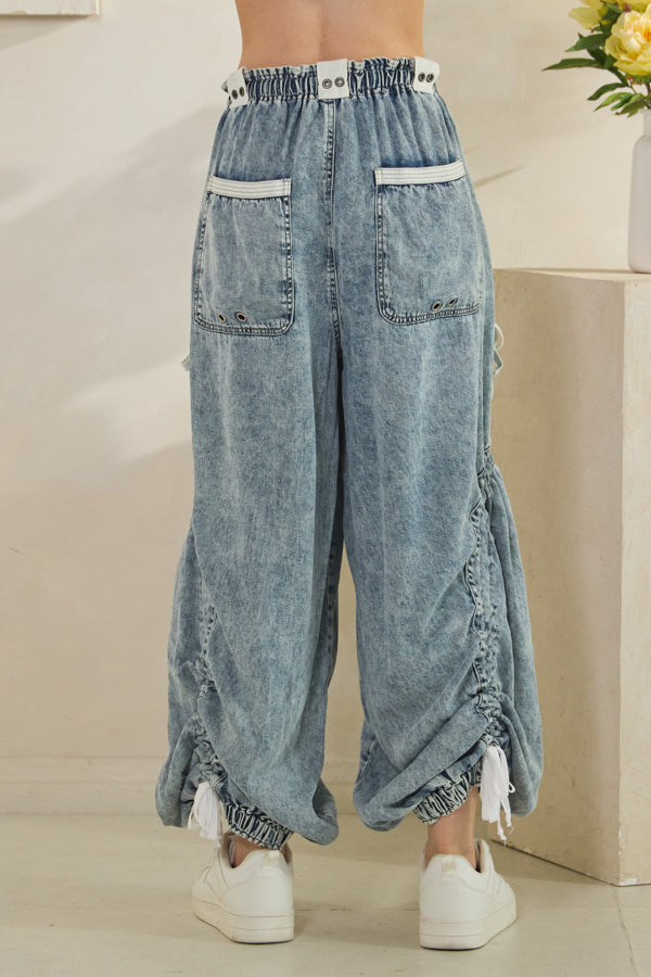 Drawstring Cinched Wide Leg Pants