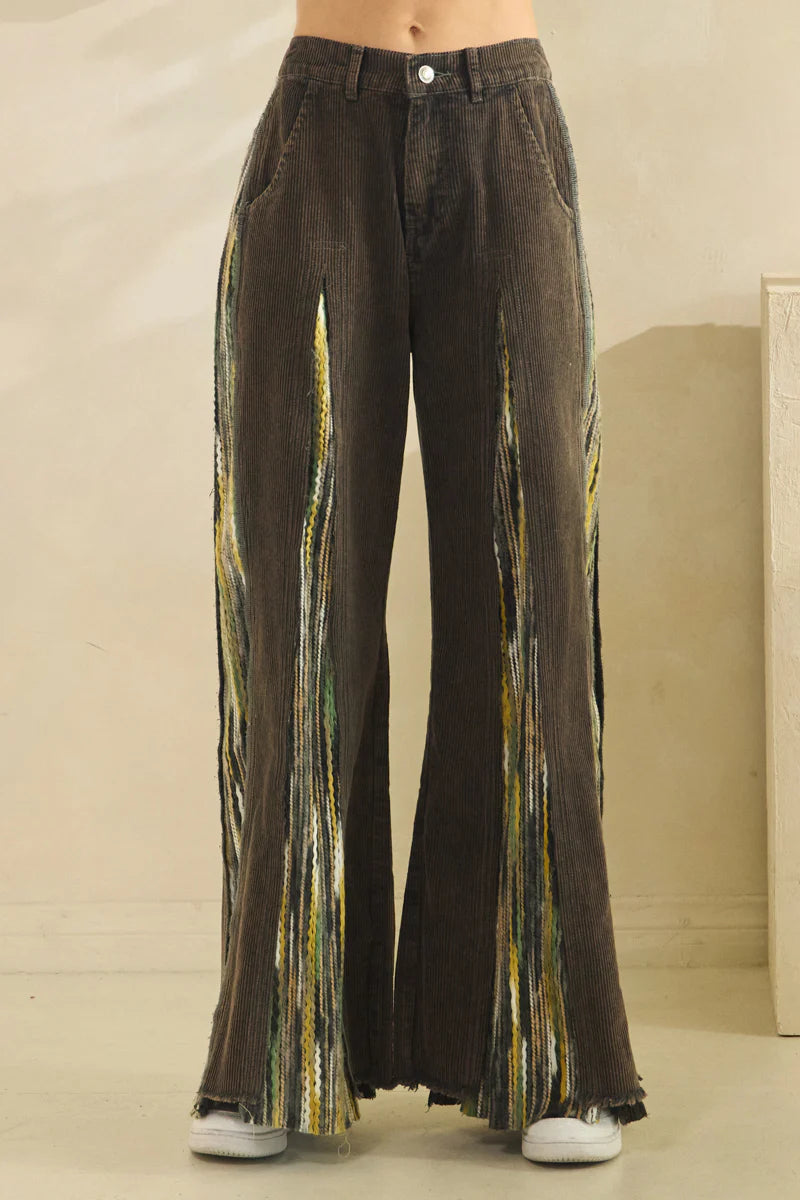 Washed Corduroy Wide Leg Pants Charcoal