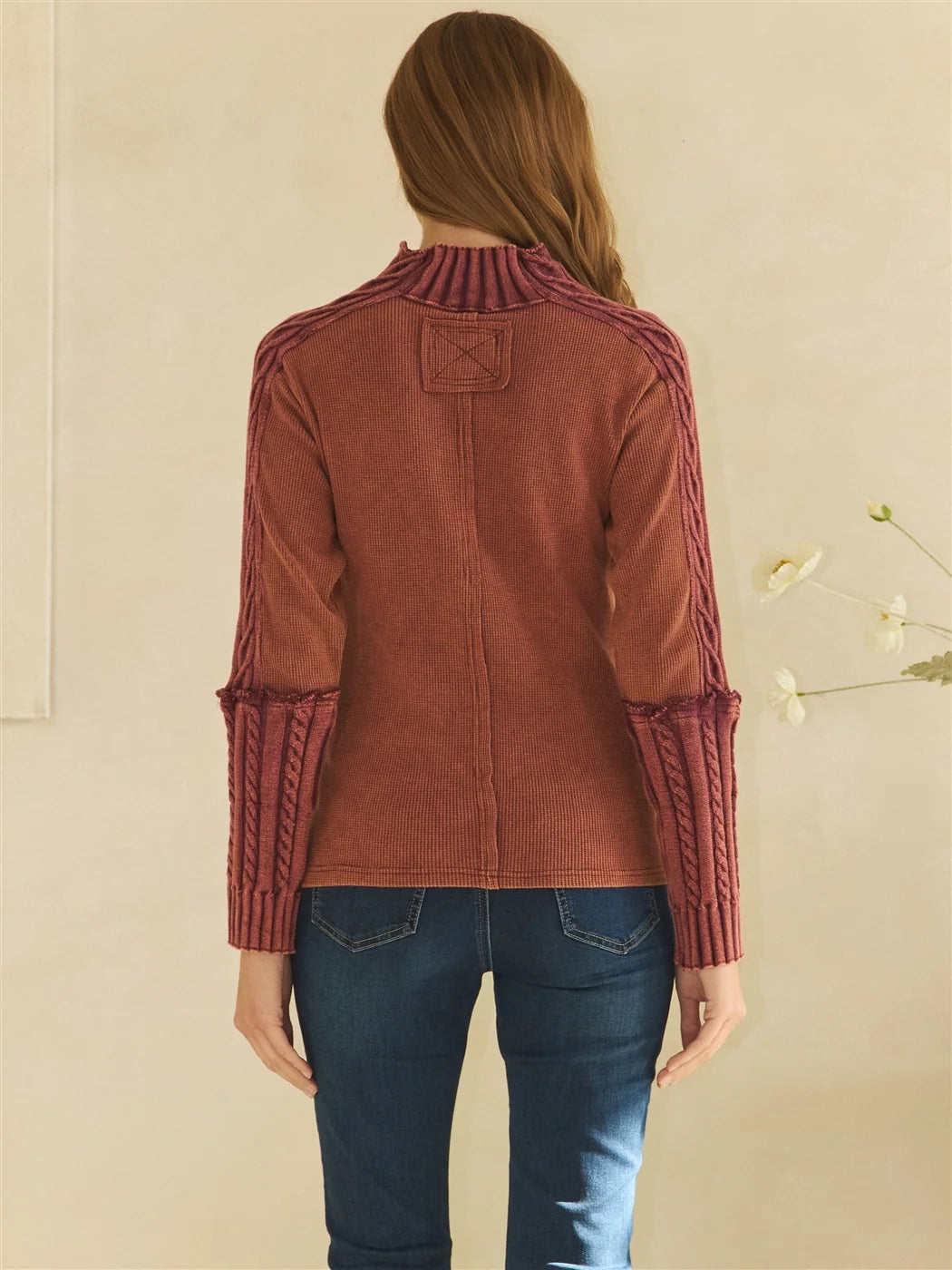 Oli & Hali Washed Raisin Ribbed Mock Neck Sweater Top