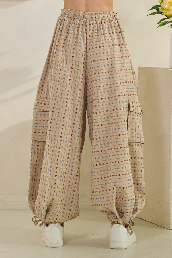 Tan 3D Pocket Flower Pattern Wide Leg Pants Oli & Hali
