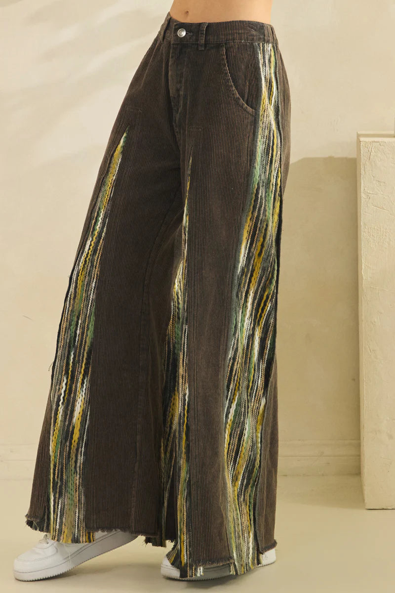 Washed Corduroy Wide Leg Pants Charcoal