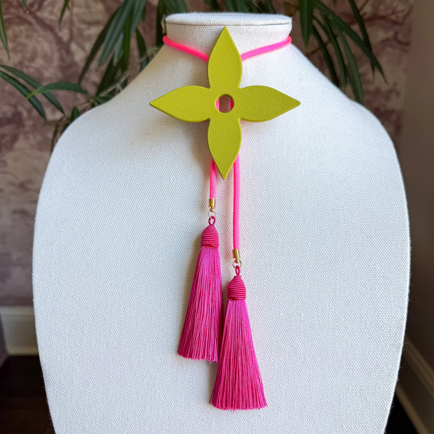 Ace of Diamonds Bolo Olive Green with Neon Pink & Fuchsia