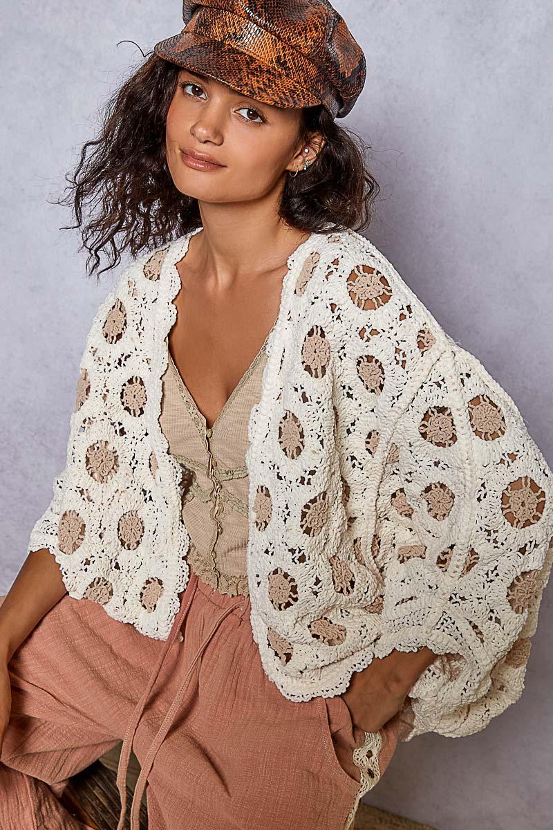 POL Crochet Cardigan Cream/Latte