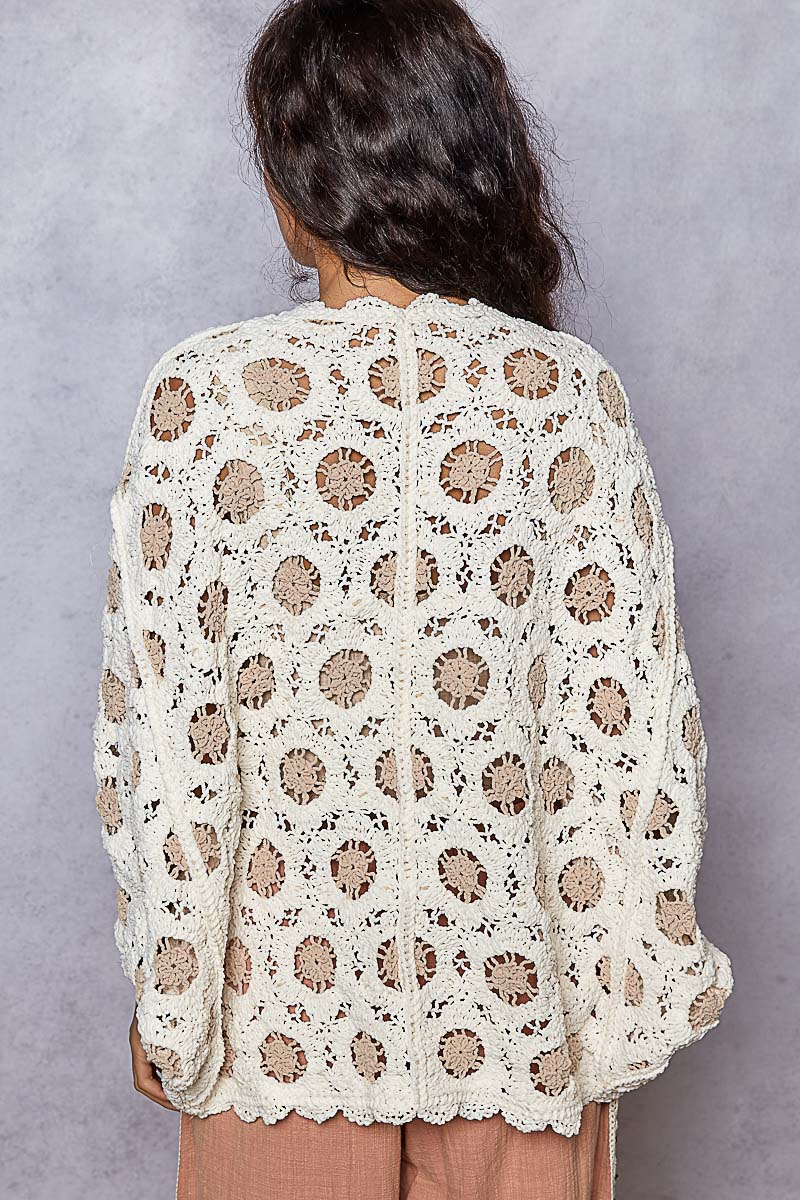 POL Crochet Cardigan Cream/Latte