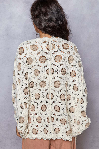 POL Crochet Cardigan Cream/Latte