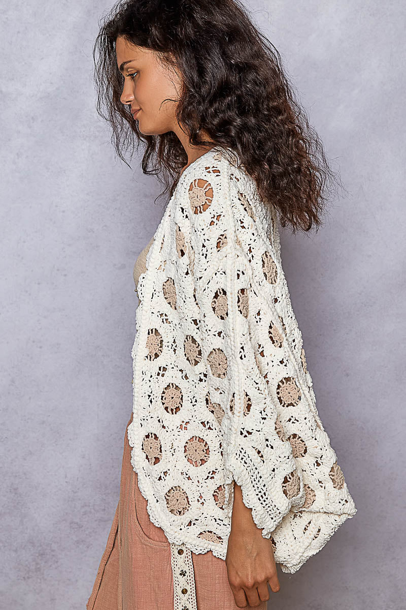 POL Crochet Cardigan Cream/Latte