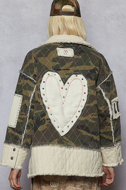 POL Quilted Heart Camo Jacket